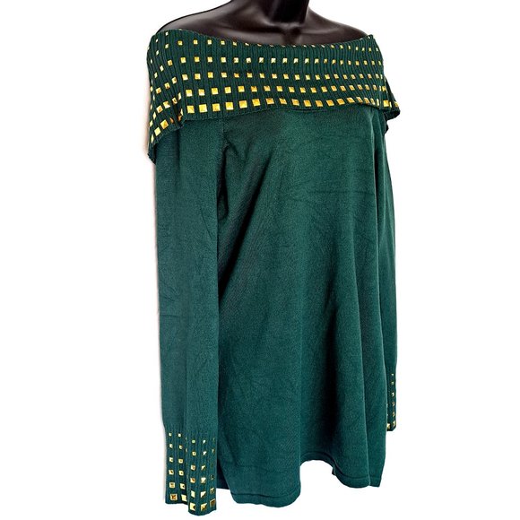 Questions Women's Off Shoulder Green Sweater Shirt Size XL - Picture 2 of 3